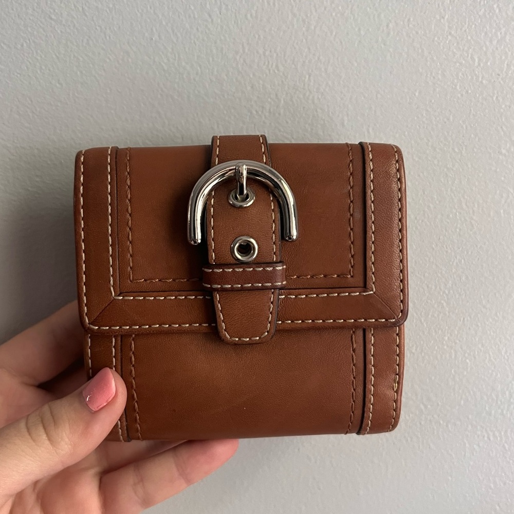 Vintage Coach brown stitched buckle wallet
